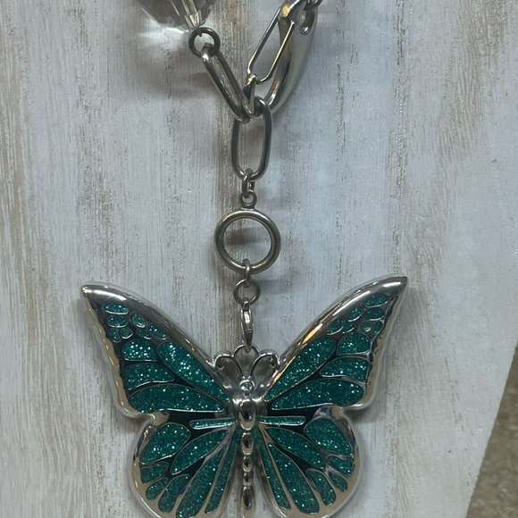 VINTAGE JEWEL KADE OVERSIZE LINK NECKLACE W/ HARVEY LEWIS BIG ENAMEL BUTTERFLY - Picture 2 of 13